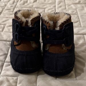 UGG Navy and Brown Faux-Shearling Baby Walker Boots